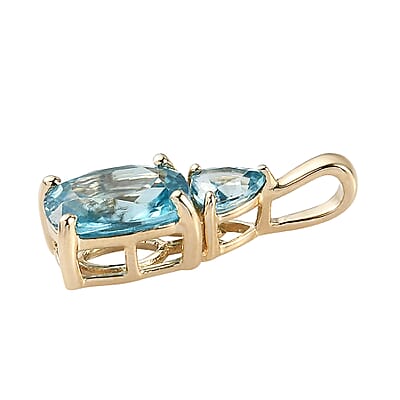 Luxoro Premium Ratanakiri Blue Zircon 3.75 ctw Drop Pendant without Chain in 10K Yellow Gold