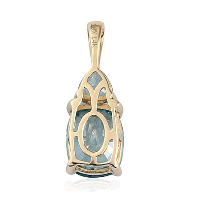Luxoro Premium Ratanakiri Blue Zircon 3.75 ctw Drop Pendant without Chain in 10K Yellow Gold