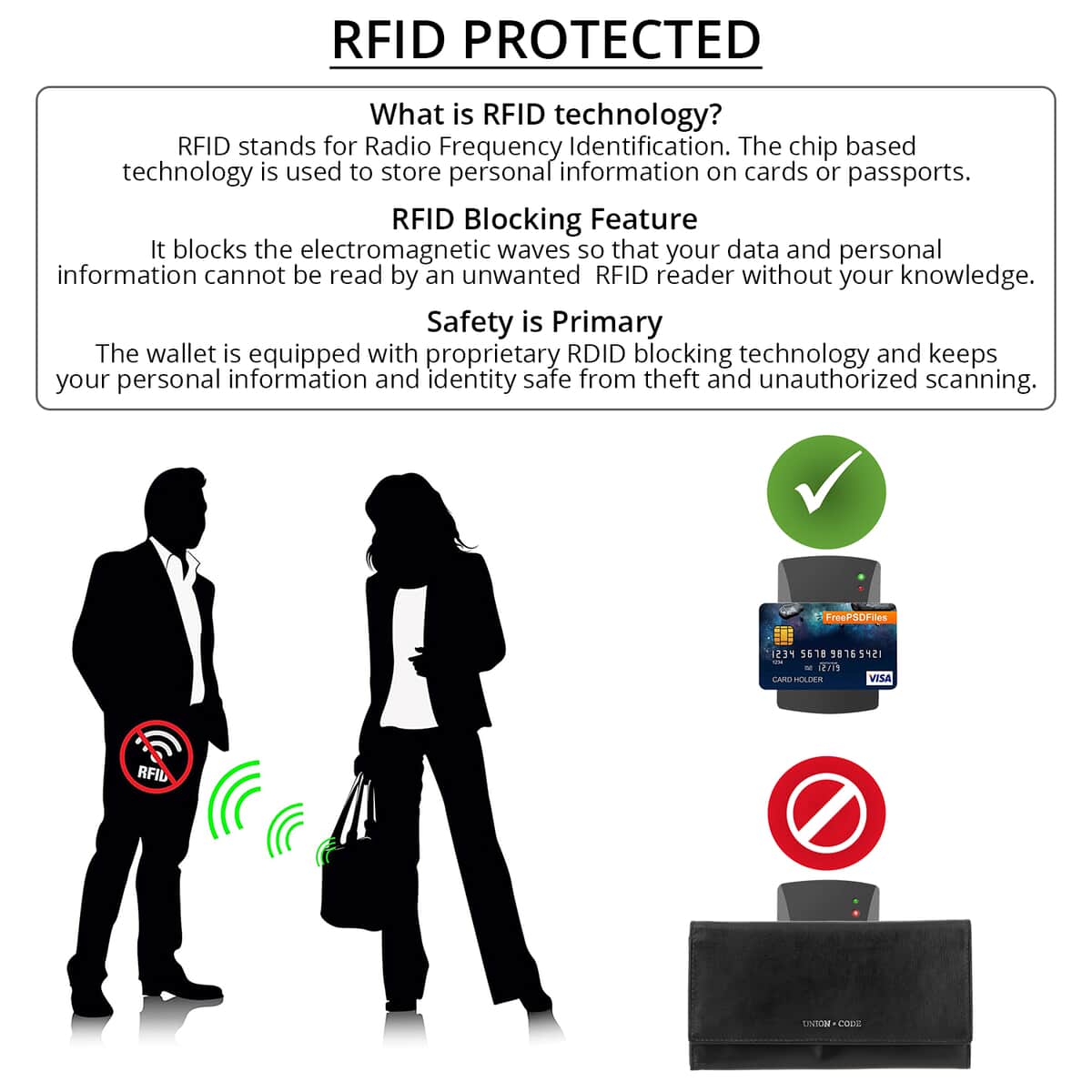 Union Code Black Genuine Leather RFID Women's Wallet image number 2