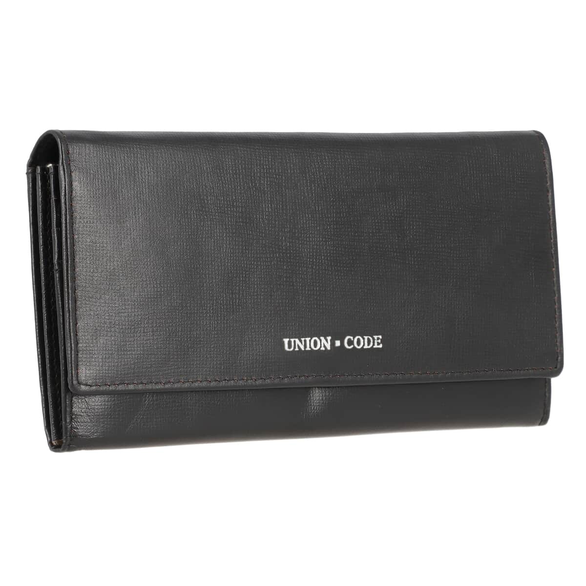 "UNION CODE -RFID Protected 100% Genuine Leather Women's Wallet SIZE: 7.5(L)x4.5(W) inches COLOR: Black " image number 5