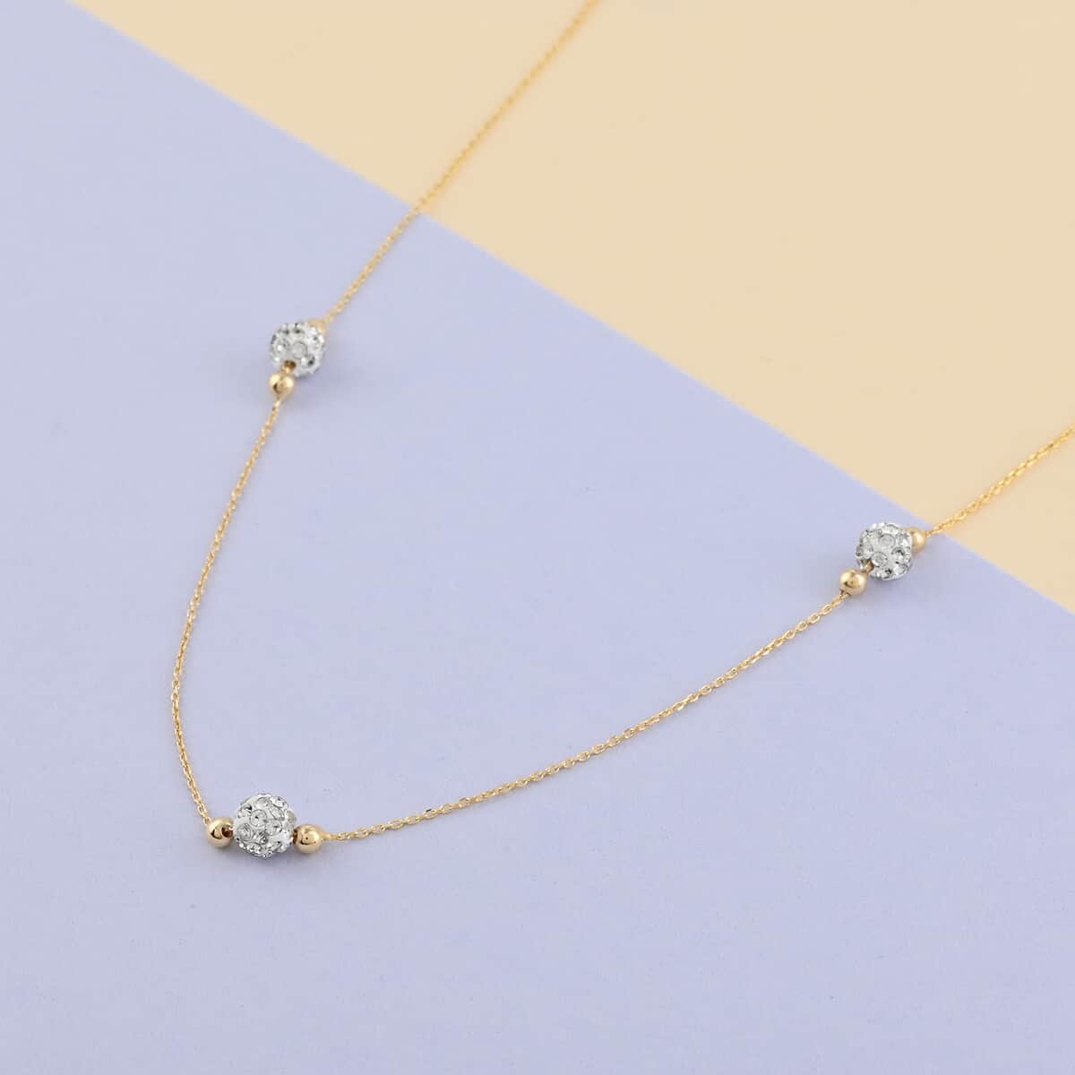 Maestro Gold Collection Italian 10K Yellow Gold 2mm Glass Spark Ball Station Necklace 18 Inches image number 1