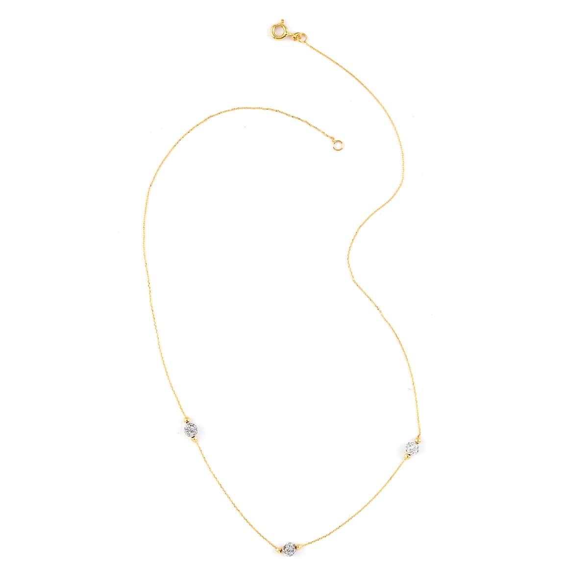 Maestro Gold Collection Italian 10K Yellow Gold 2mm Glass Spark Ball Station Necklace 18 Inches image number 2