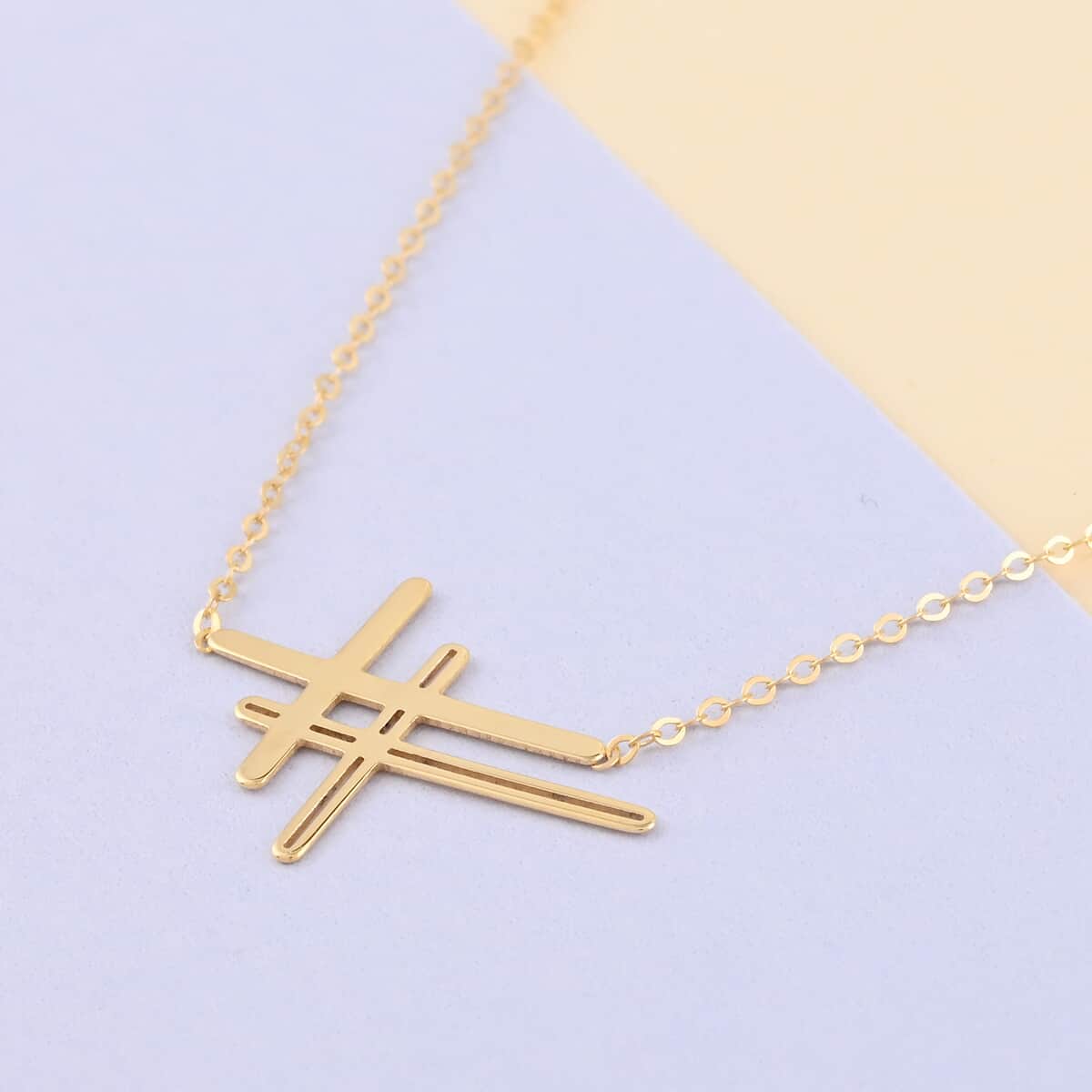 Maestro Gold Collection Italian 10K Yellow Gold Double Cross Necklace 18 Inches image number 1