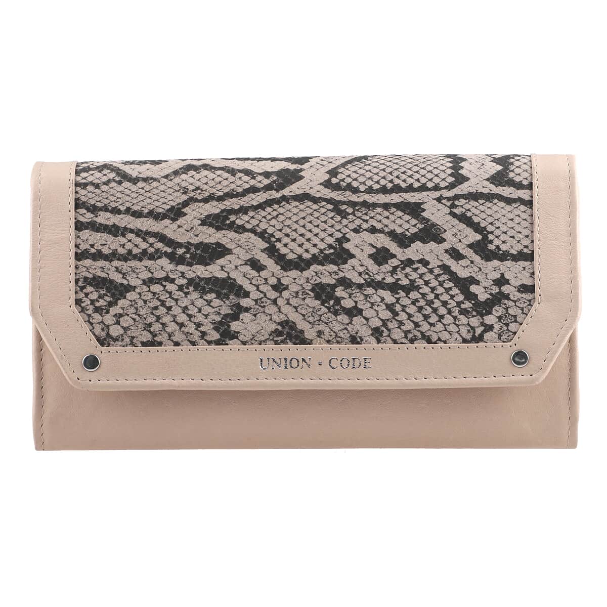 "UNION CODE -RFID Protected 100% Genuine Leather Women's Wallet SIZE: 7.5(L)x4.5(W) inches COLOR: Beige" image number 0