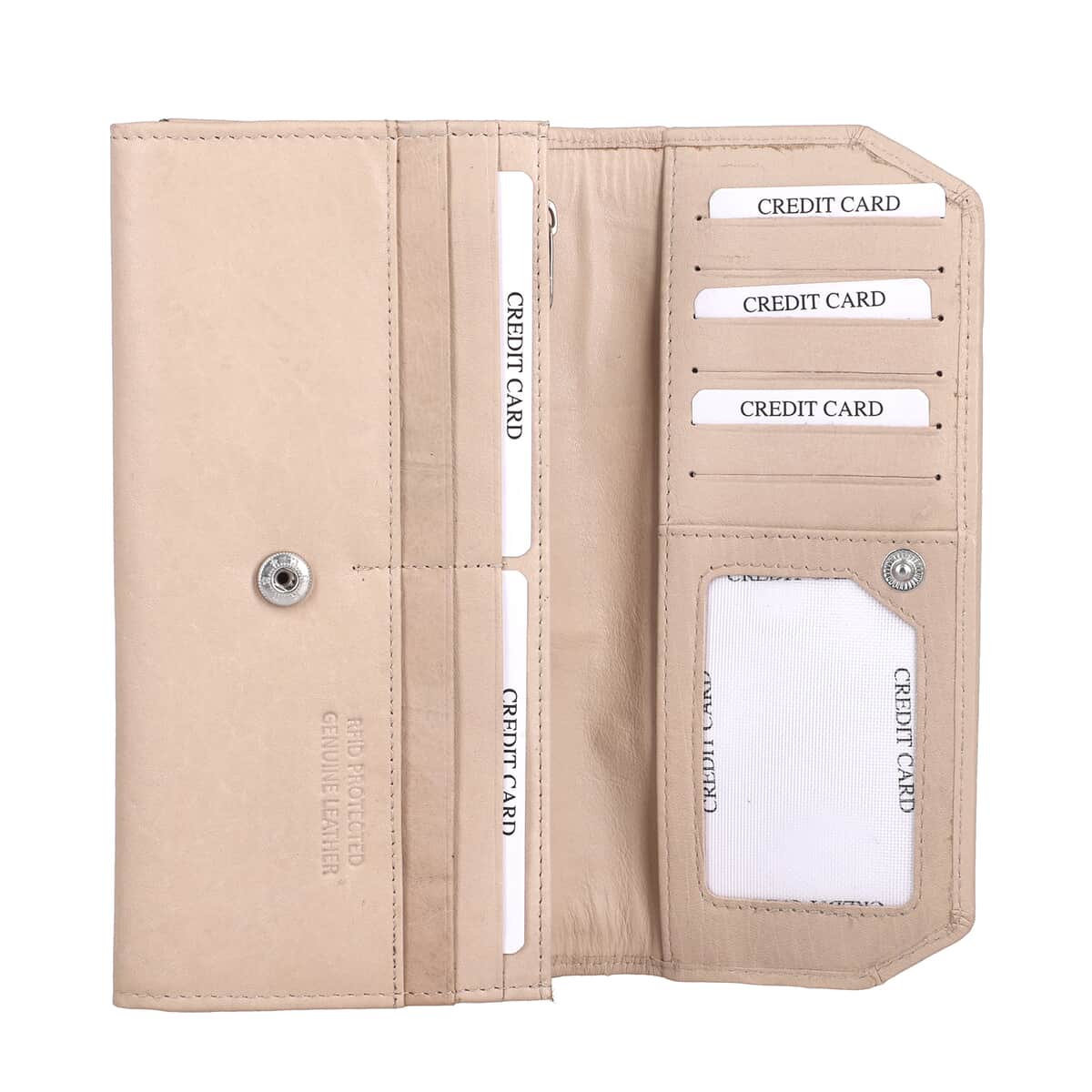 "UNION CODE -RFID Protected 100% Genuine Leather Women's Wallet SIZE: 7.5(L)x4.5(W) inches COLOR: Beige" image number 4