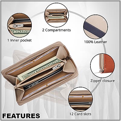 Union Code Beige RFID Protected 100% Genuine Leather Wallet for Women | Leather Purse | Card Holder | Designer Wallet