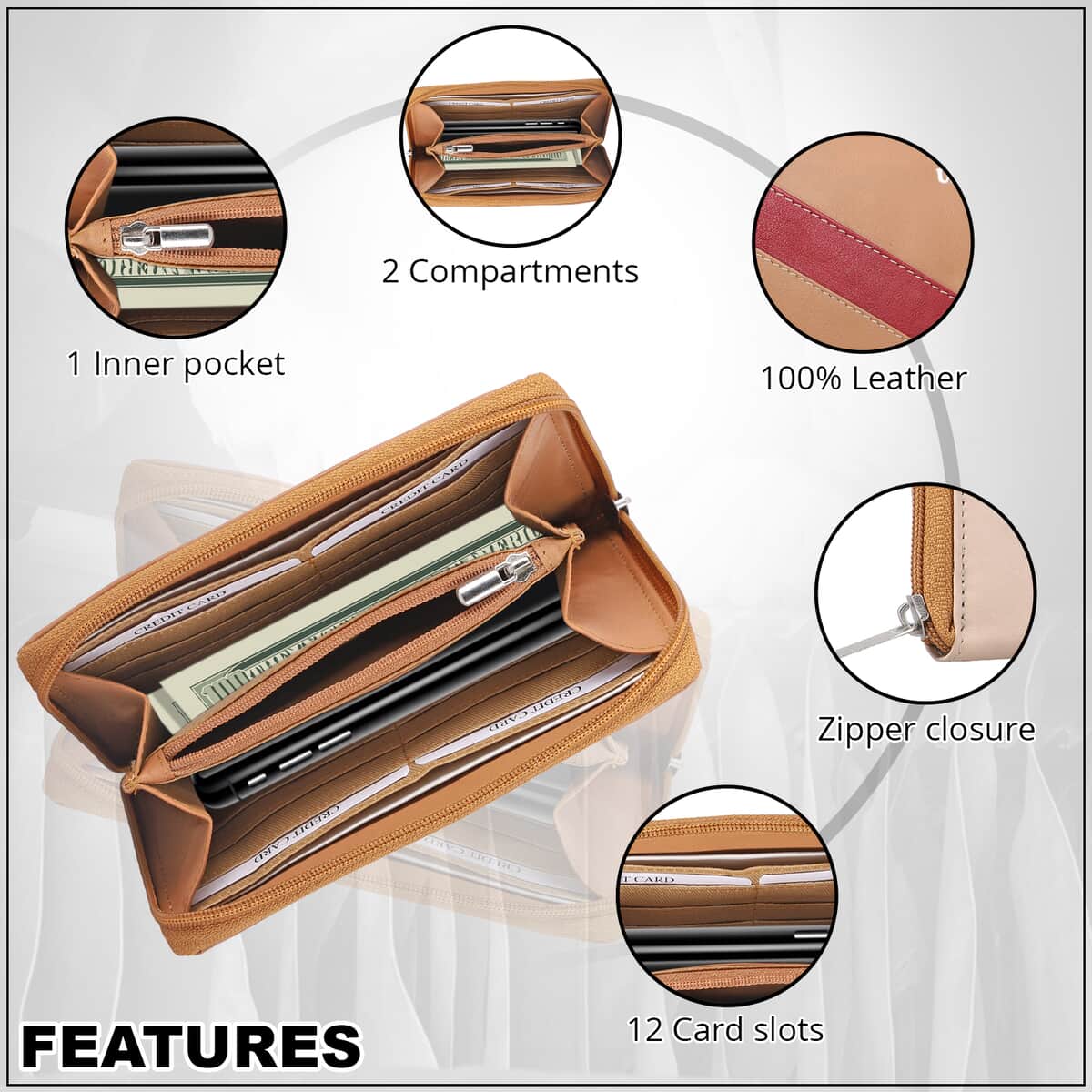Union Code Tan RFID Protected 100% Genuine Leather Wallet for Women , Leather Purse , Card Holder , Designer Wallet image number 3