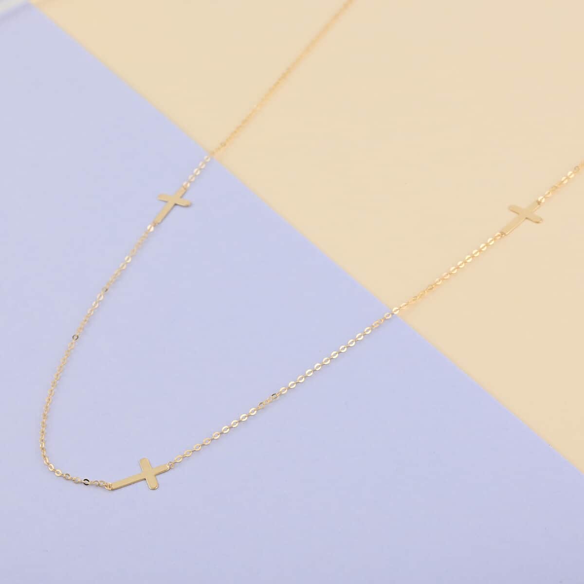 Maestro Gold Collection Italian 10K Yellow Gold 2mm Cross Station Necklace 18 Inches image number 1