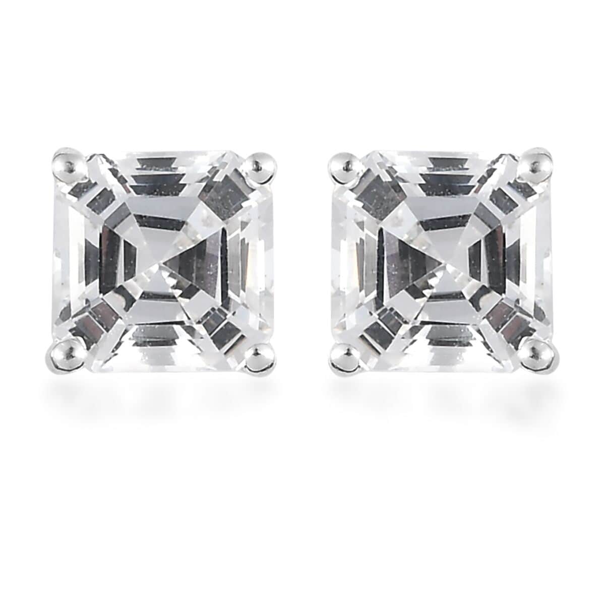 Asscher Cut Lab Created White Sapphire Solitaire Stud Earrings in Sterling Silver 3.35 ctw