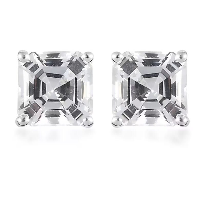 D'Joy Asscher Cut Lab Created White Sapphire 3.00 ctw Solitaire Stud Earrings in Sterling Silver