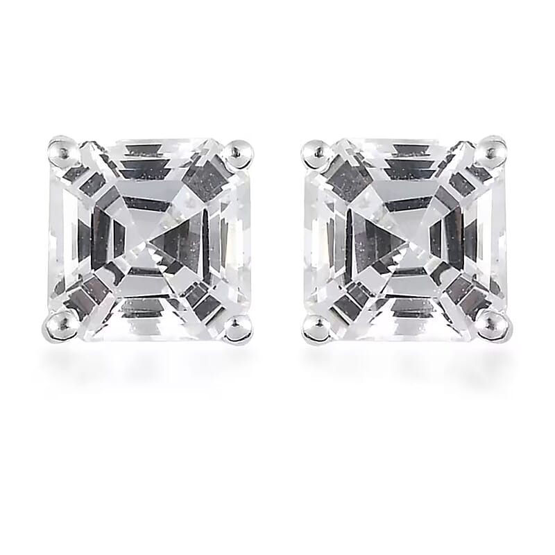 D'Joy Asscher Cut Lab Created White Sapphire 3.00 ctw Solitaire Stud Earrings in Sterling Silver