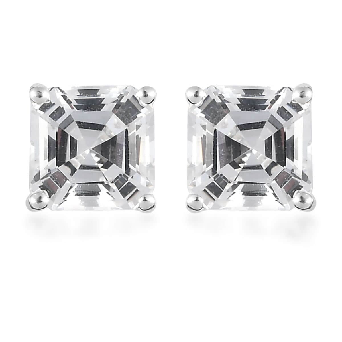 Asscher Cut Lab Created White Sapphire Solitaire Stud Earrings in Sterling Silver 3.35 ctw image number 0