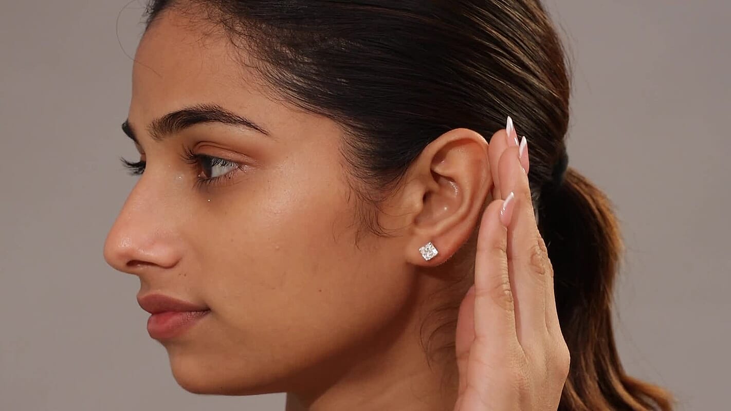 D'Joy Asscher Cut Lab Created White Sapphire 3.00 ctw Solitaire Stud Earrings in Sterling Silver