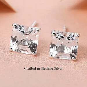 D'Joy Asscher Cut Lab Created White Sapphire 3.00 ctw Solitaire Stud Earrings in Sterling Silver