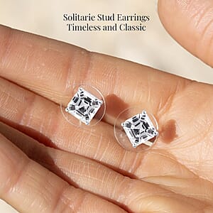 D'Joy Asscher Cut Lab Created White Sapphire 3.00 ctw Solitaire Stud Earrings in Sterling Silver