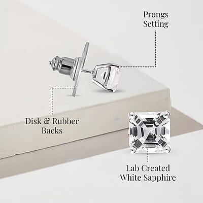 D'Joy Asscher Cut Lab Created White Sapphire 3.00 ctw Solitaire Stud Earrings in Sterling Silver