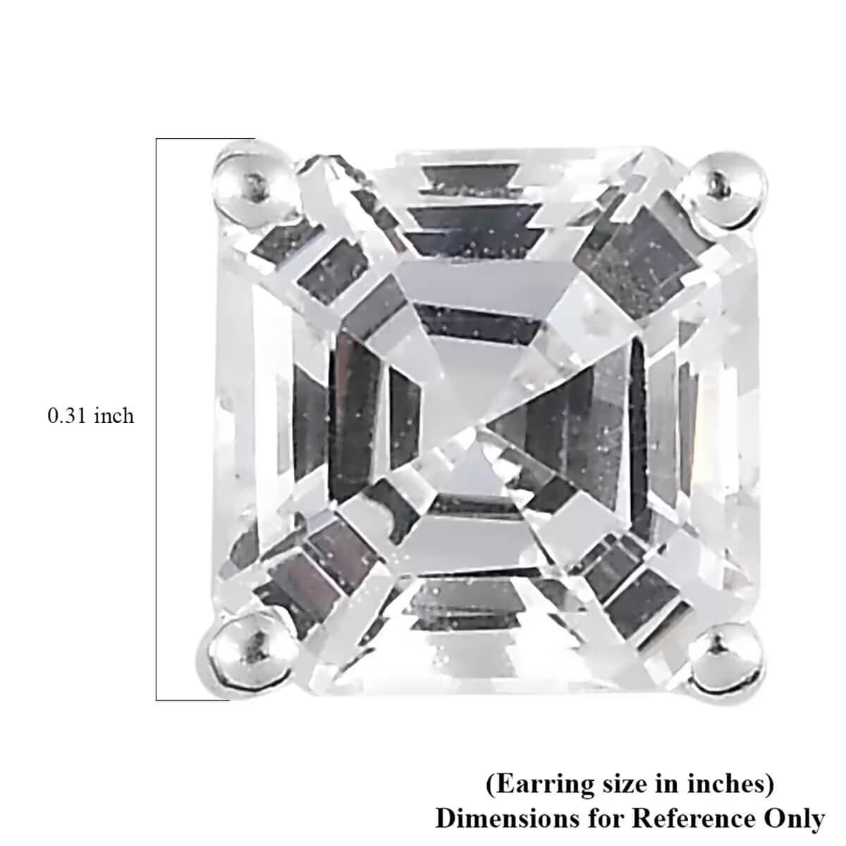 Asscher Cut Lab Created White Sapphire 3.35 ctw Solitaire Stud Earrings in Sterling Silver image number 6