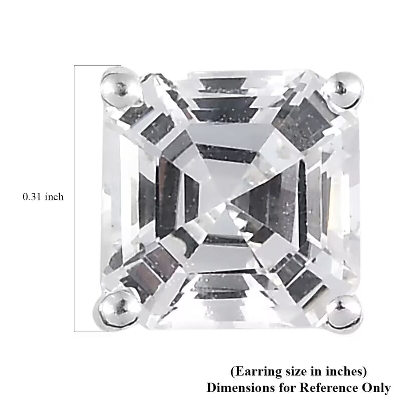 D'Joy Asscher Cut Lab Created White Sapphire 3.00 ctw Solitaire Stud Earrings in Sterling Silver