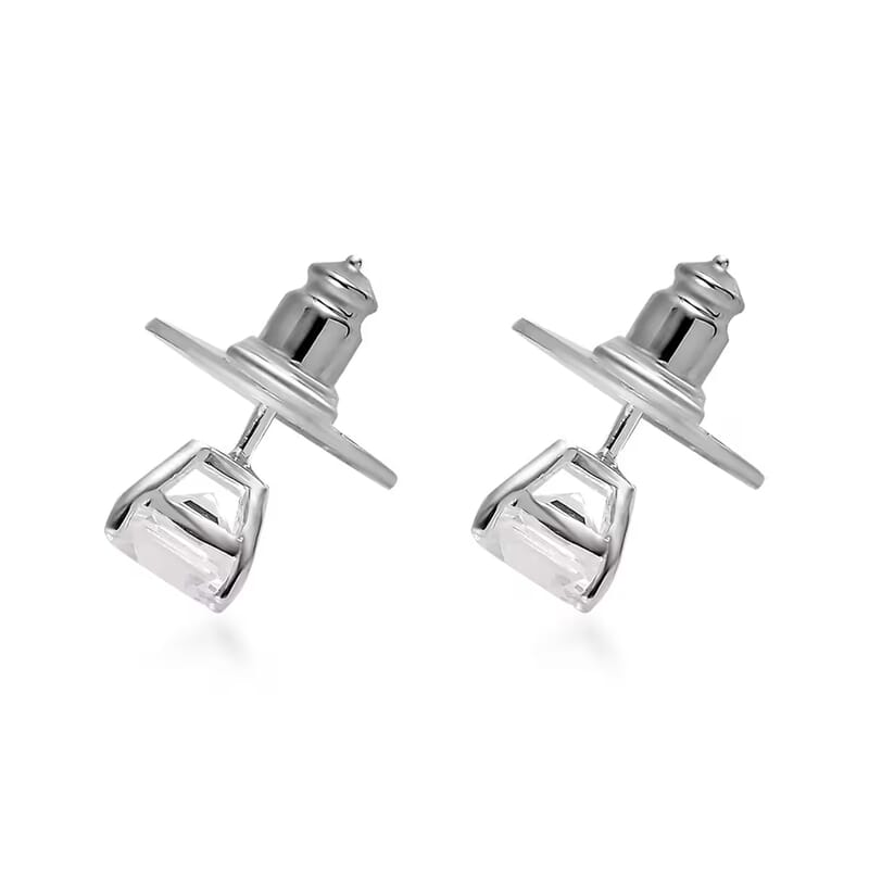 D'Joy Asscher Cut Lab Created White Sapphire 3.00 ctw Solitaire Stud Earrings in Sterling Silver