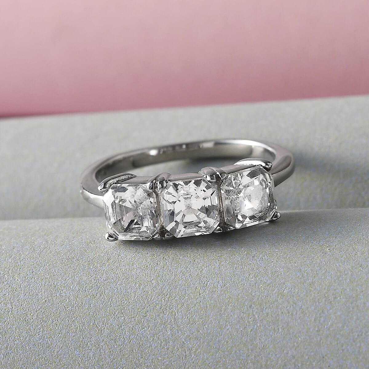 Lab Created White Sapphire 3 Stone Ring in Stainless Steel (Size 7.0) 2.60 ctw image number 1