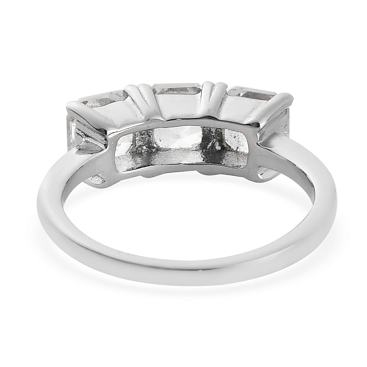Lab Created White Sapphire 3 Stone Ring in Stainless Steel (Size 7.0) 2.60 ctw image number 4