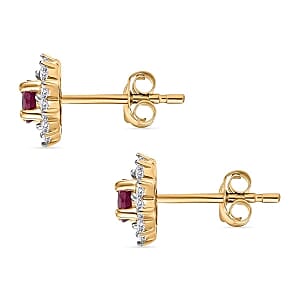 Niassa Ruby (FF) and White Zircon Cluster 1.12 ctw Earrings in Vermeil YG Over Sterling Silver