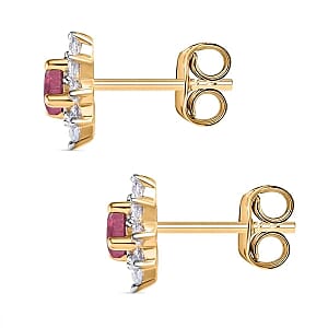 Niassa Ruby (FF) and White Zircon Cluster 1.12 ctw Earrings in Vermeil YG Over Sterling Silver