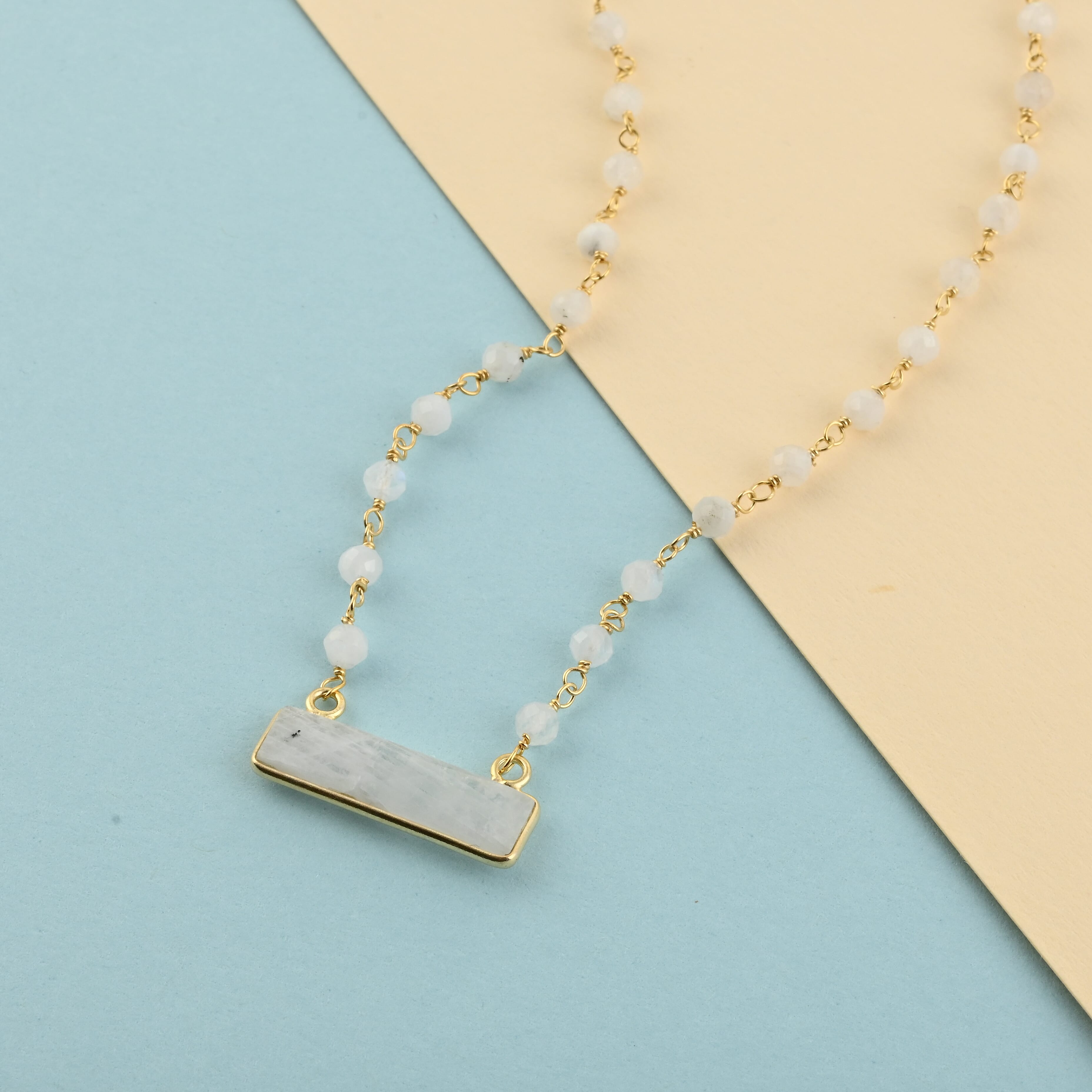 Moonstone Bar Necklace 18 Inches in 14K Yellow Gold Over Sterling Silver 8.15 ctw