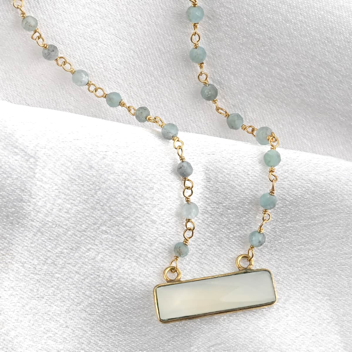 Chalcedony and Apatite Bar Necklace 18 Inches in 14K Yellow Gold Over Sterling Silver 8.20 ctw image number 1