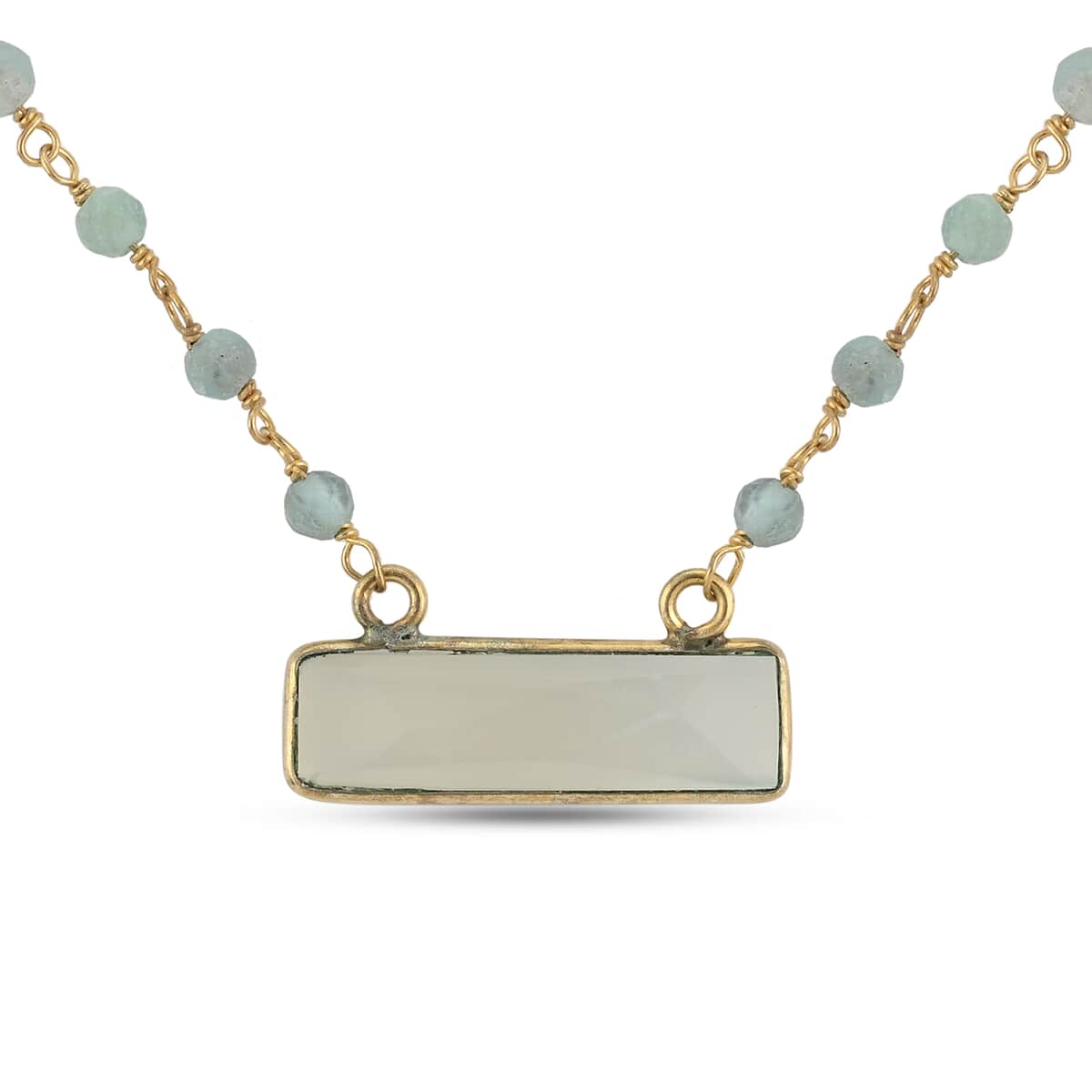 Chalcedony and Apatite Bar Necklace 18 Inches in 14K Yellow Gold Over Sterling Silver 8.20 ctw image number 2