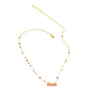 Peach Moonstone Bar Necklace 18 Inches in 14K Yellow Gold Over Sterling Silver 8.20 ctw