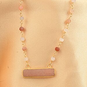 Peach Moonstone Bar Necklace 18 Inches in 14K Yellow Gold Over Sterling Silver 8.20 ctw