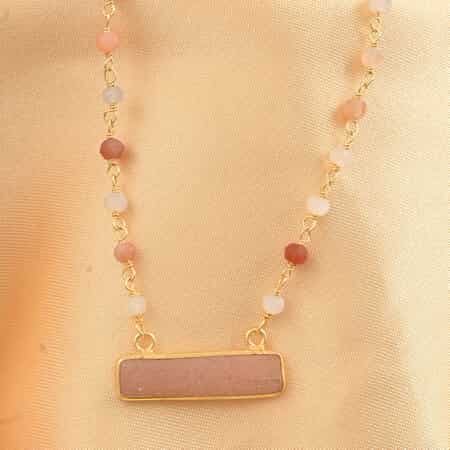 Peach Moonstone Bar Necklace 18 Inches in 14K Yellow Gold Over Sterling Silver 8.20 ctw image number 1