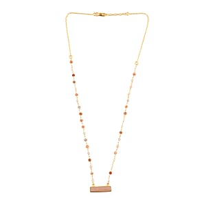 Peach Moonstone Bar Necklace 18 Inches in 14K Yellow Gold Over Sterling Silver 8.20 ctw