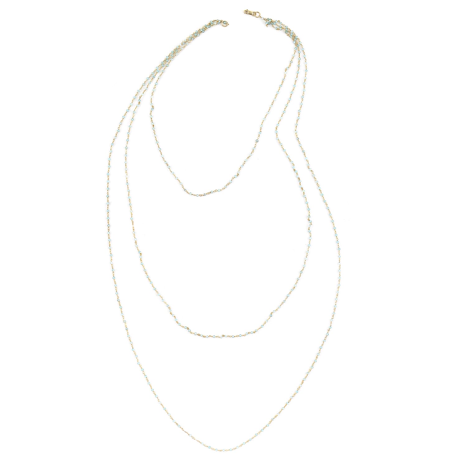 Apatite 3 Layer Beaded Necklace 17 Inches in 14K Yellow Gold Over Sterling Silver 51.00 ctw