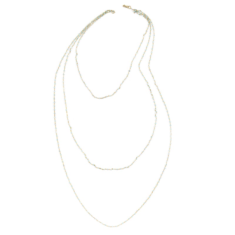 Apatite 3 Layer Beaded Necklace 17 Inches in 14K Yellow Gold Over Sterling Silver 51.00 ctw
