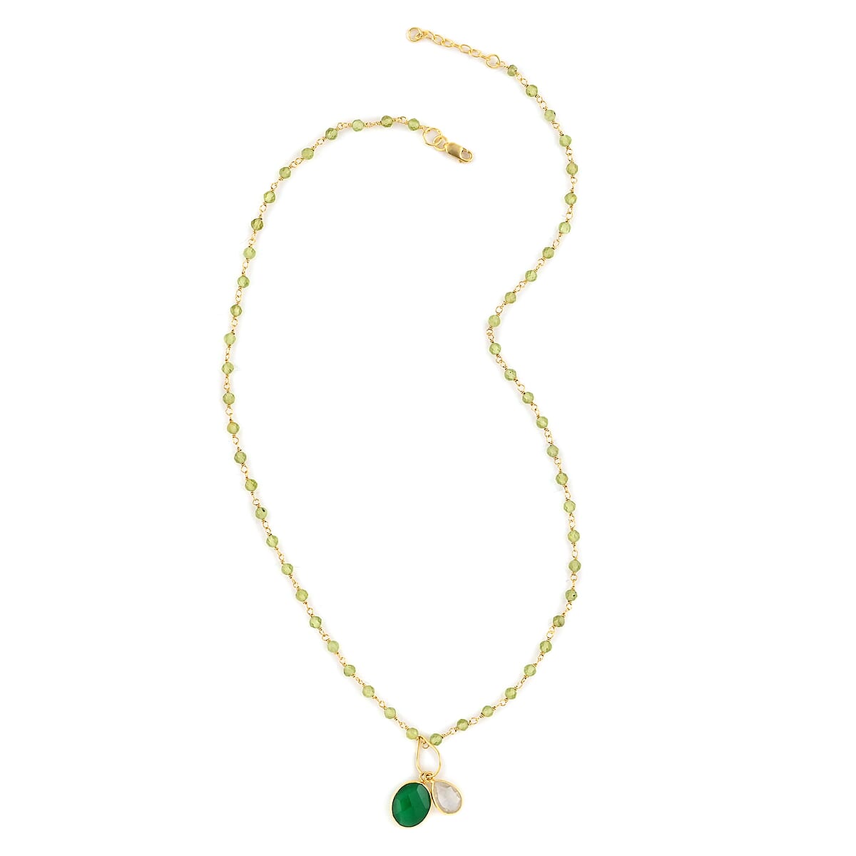 Peridot, White Quartz Double Pendant Necklace 18 Inches in 14K Yellow Gold Over Sterling Silver 13.55 ctw image number 2