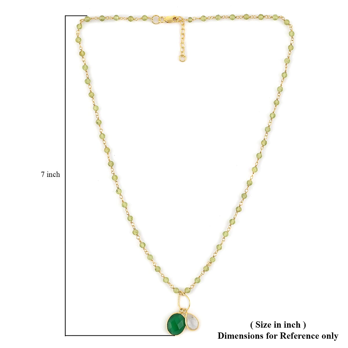 Peridot, White Quartz Double Pendant Necklace 18 Inches in 14K Yellow Gold Over Sterling Silver 13.55 ctw image number 4