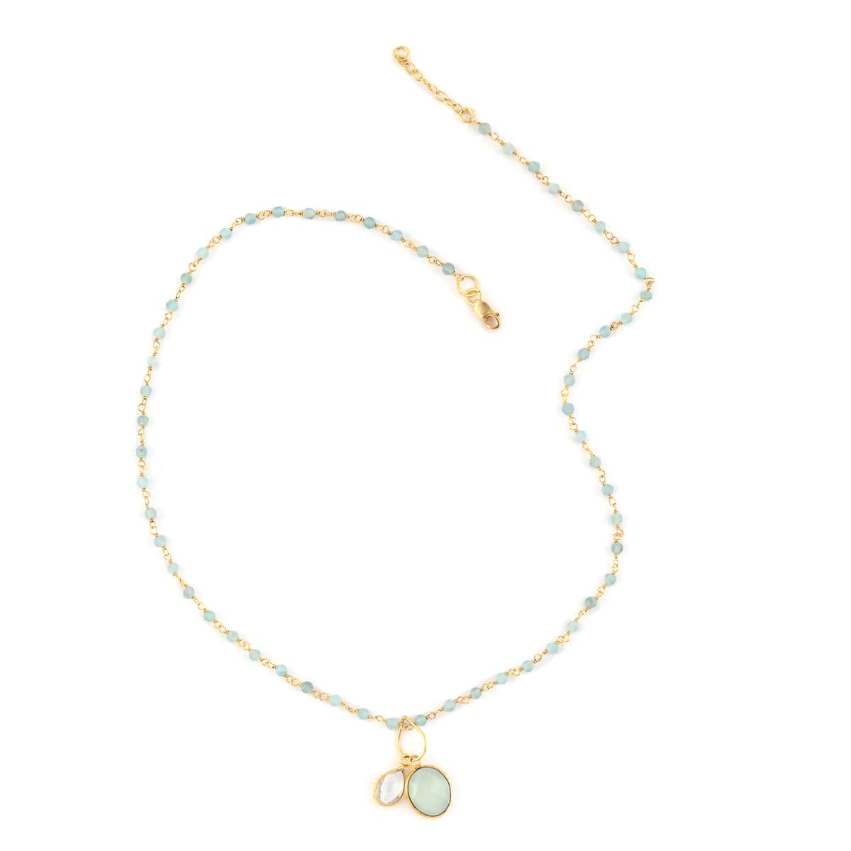 Apatite, Chalcedony and White Quartz Double Pendant Necklace 18 Inches in 14K Yellow Gold Over Sterling Silver 12.00 ctw image number 2