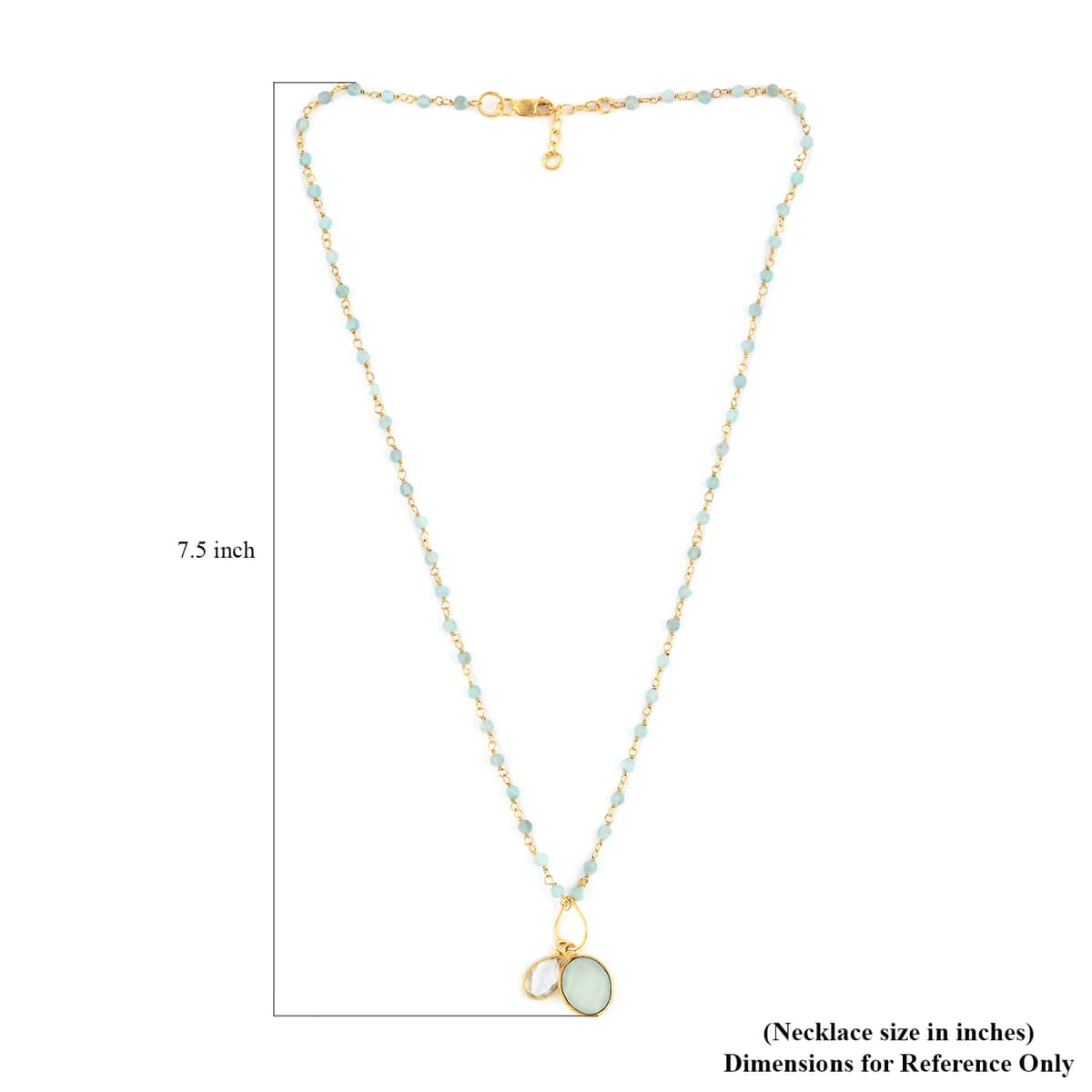 Apatite, Chalcedony and White Quartz Double Pendant Necklace 18 Inches in 14K Yellow Gold Over Sterling Silver 12.00 ctw image number 4