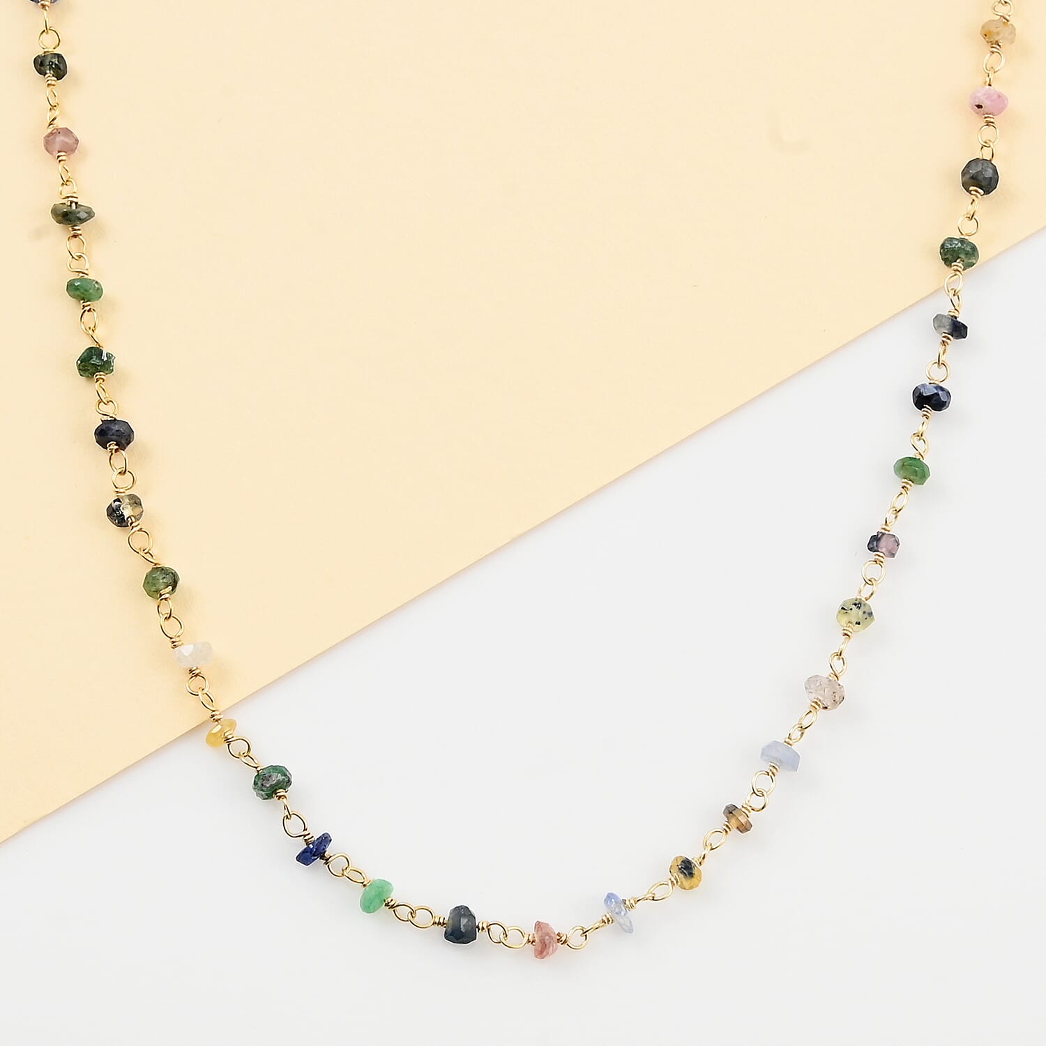 Multi Sapphire Necklace 17 Inches in 14K Yellow Gold Over Sterling Silver 9.25 ctw