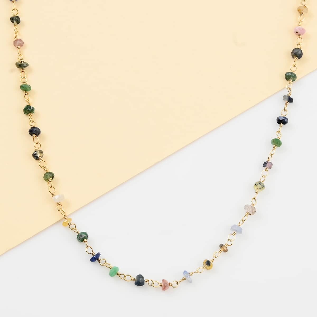 Multi Sapphire Necklace 17 Inches in 14K Yellow Gold Over Sterling Silver 9.30 ctw image number 1
