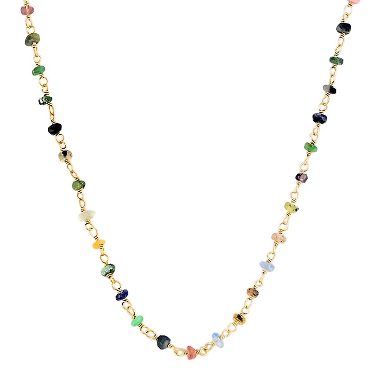 Multi Sapphire Necklace 17 Inches in 14K Yellow Gold Over Sterling Silver 9.30 ctw image number 2