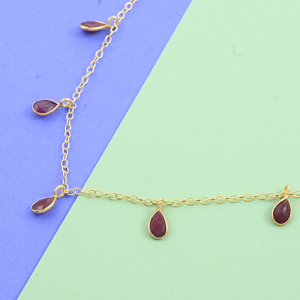 Ruby Drop Necklace 17 Inches in 14K Yellow Gold Over Sterling Silver 1.70 ctw image number 1