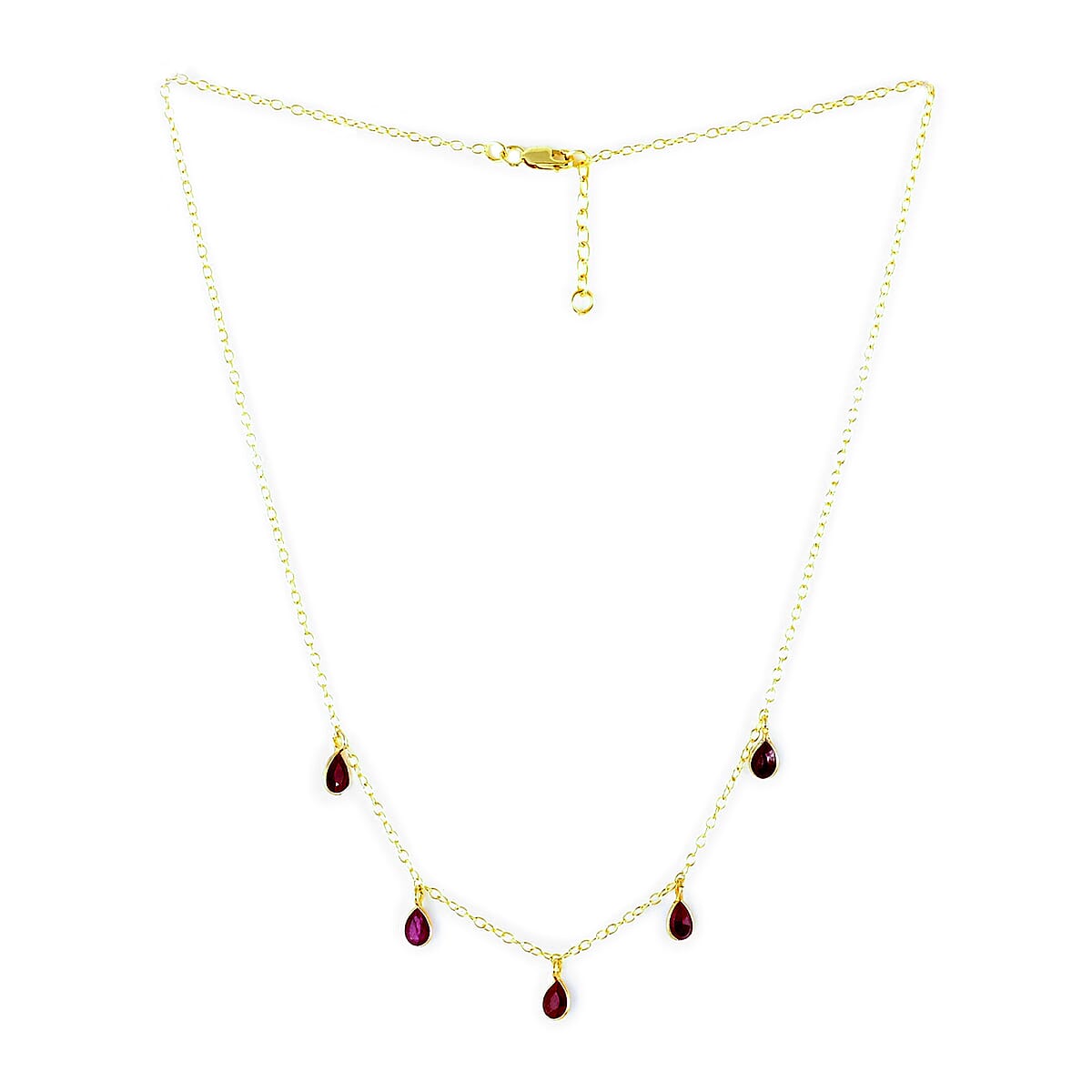 Ruby Drop Necklace 17 Inches in 14K Yellow Gold Over Sterling Silver 1.70 ctw image number 2