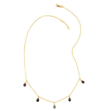 Ruby, Emerald, Sapphire Necklace 17 Inches in 14K Yellow Gold Over Sterling Silver 1.60 ctw image number 0
