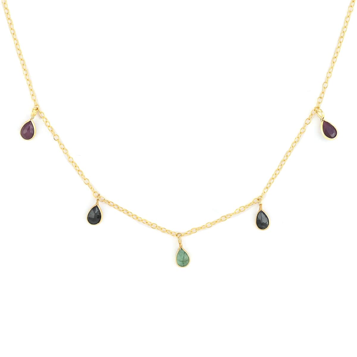 Ruby, Emerald, Sapphire Necklace 17 Inches in 14K Yellow Gold Over Sterling Silver 1.60 ctw image number 2
