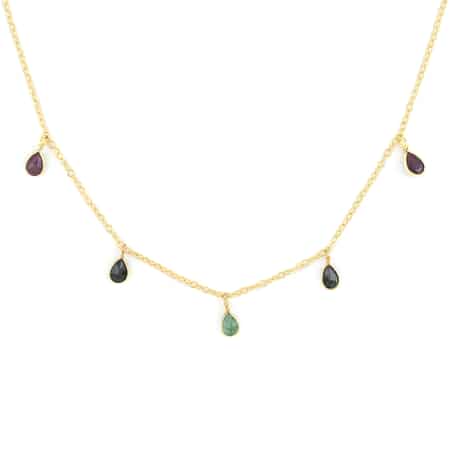 Ruby, Emerald, Sapphire Necklace 17 Inches in 14K Yellow Gold Over Sterling Silver 1.60 ctw image number 2