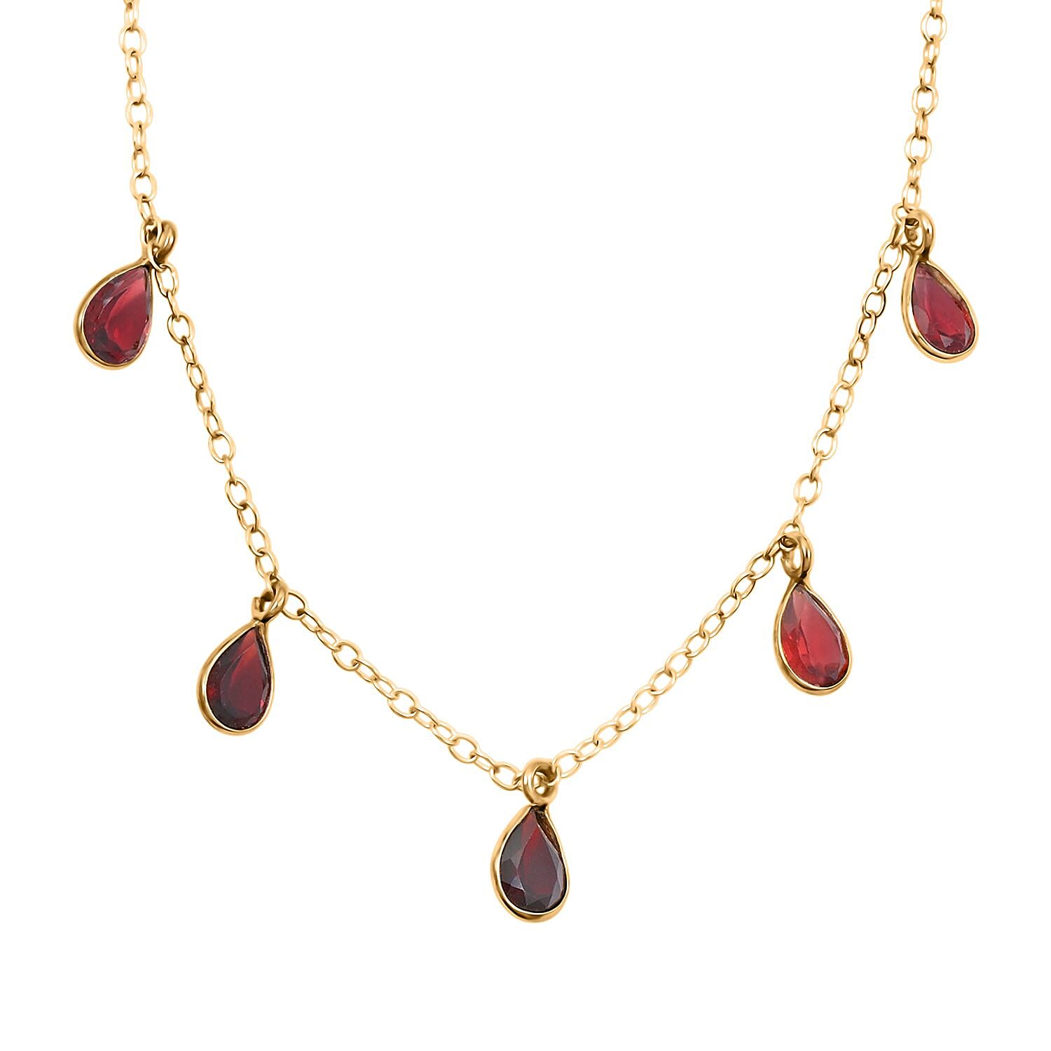Mozambique Garnet Drop Necklace 17 Inches in 14K Yellow Gold Over Sterling Silver 2.75 ctw