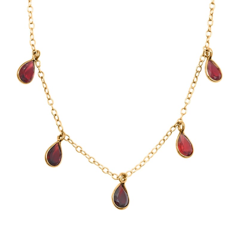 Mozambique Garnet Drop Necklace 17 Inches in 14K Yellow Gold Over Sterling Silver 2.75 ctw